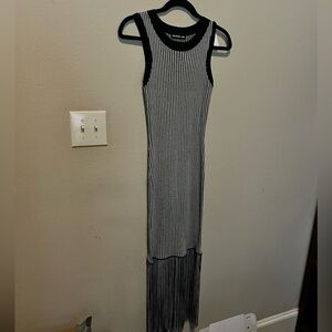 Rehab Lab Black & White Striped Sleeveless Bodycon Dress Size Large Tassels